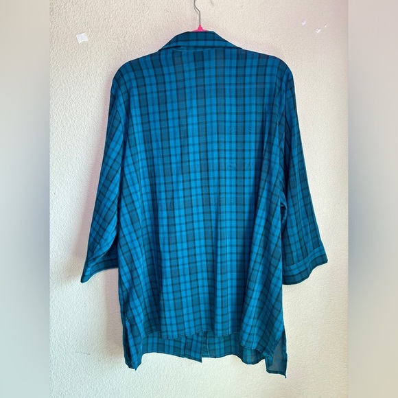 Maggie Barnes Teal Blue Black Plaid Check 3/4 Sleeve Button Up Blouse 2X 22/24W - Picture 6 of 7
